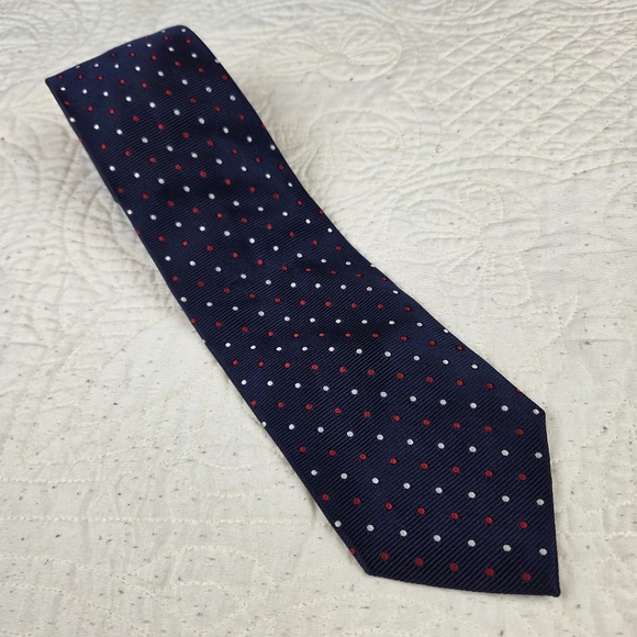 Tiffany & Co Men's Silk Tie Navy Blue Red White Polka Dot Italy Made - Picture 1 of 13